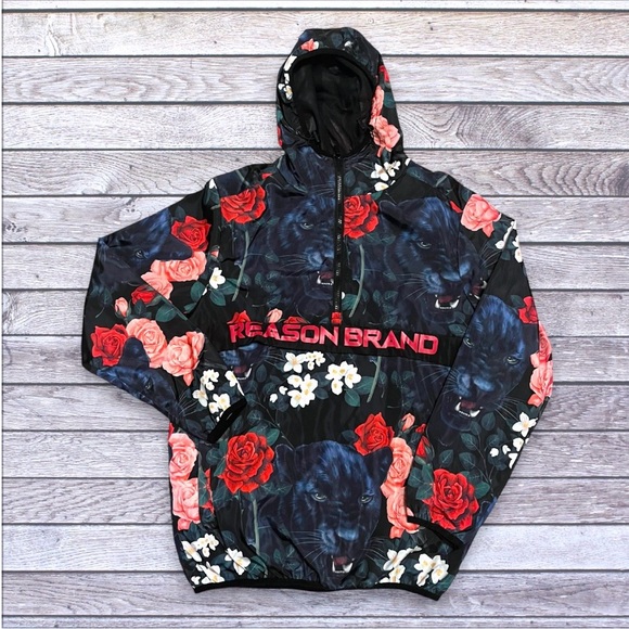 Reason Other - Reason Brand Black Floral Panther Windbreaker Jacket Anorak S